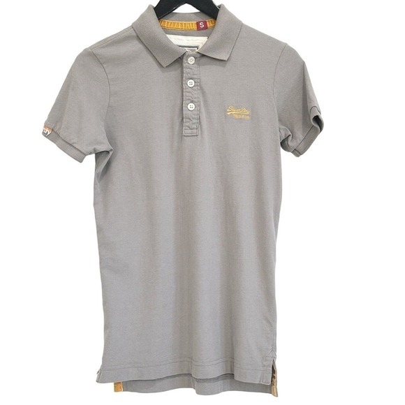Superdry Men's Superdry Logo Gray Short Sleeve Classic Polo Shirt Size S NWT $70 - Picture 2 of 6